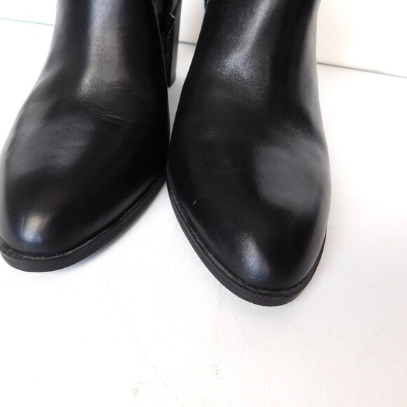 Black Leather Booties Ankle Boots Size 9.5 Block Heel Alfani Step Flex Zipper - Picture 2 of 10